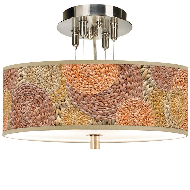 Image 1 Rattan Circles Print Giclee 14" Wide Ceiling Light