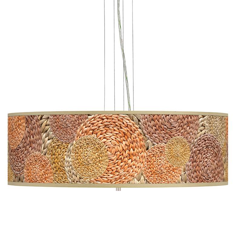 Image 1 Rattan Circles Print Giclee 24" Wide 4-Light Pendant Chandelier