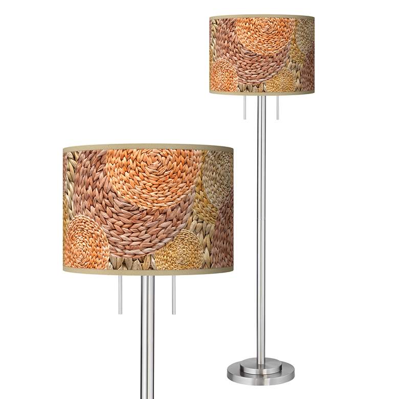 Image 1 Rattan Circles Print Giclee Brushed Nickel Garth Floor Lamp