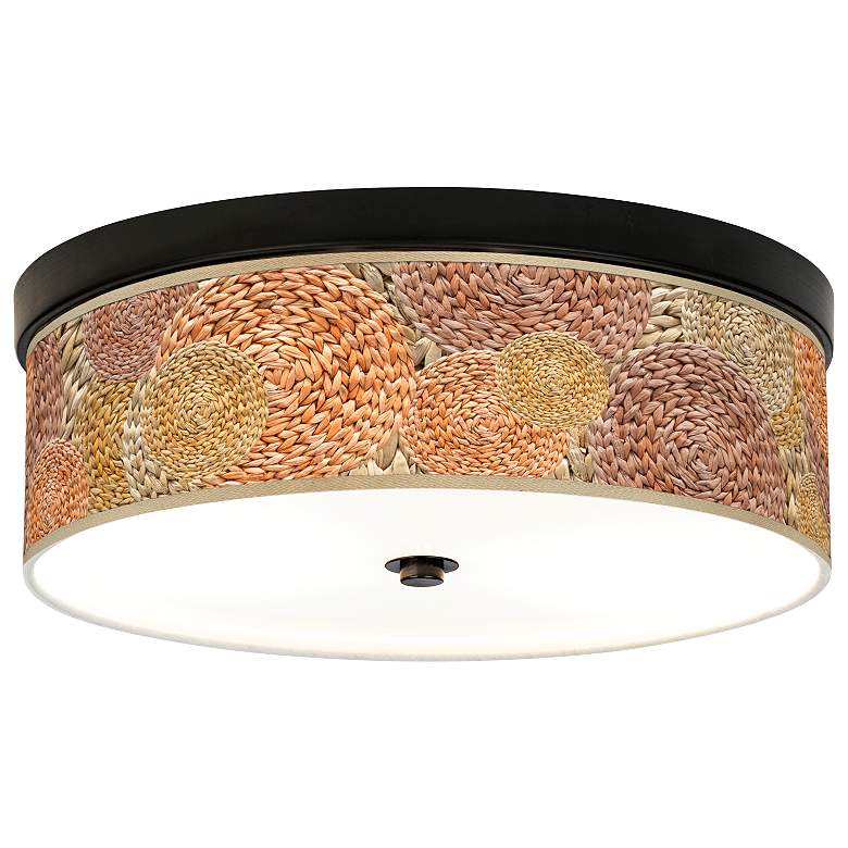 Image 1 Rattan Circles Print Giclee Energy Efficient Bronze Ceiling Light