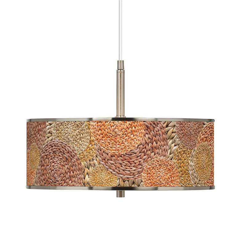 Image 1 Rattan Circles Print Giclee Glow 16" Wide Pendant Light