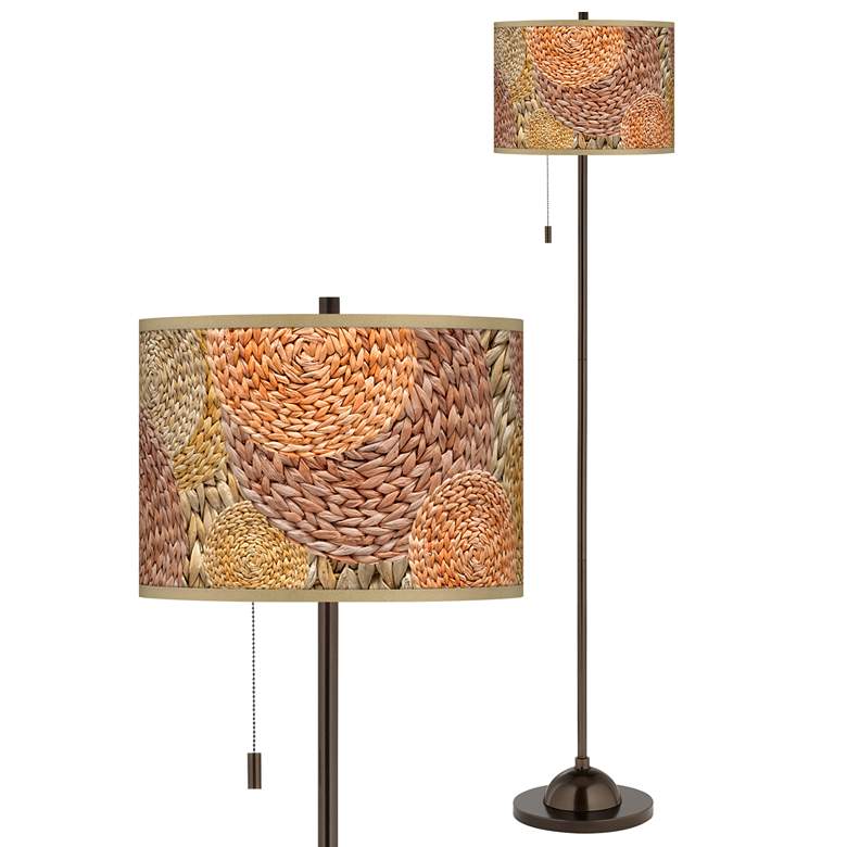 Rattan Circles Print Giclee Glow Bronze Club Floor Lamp