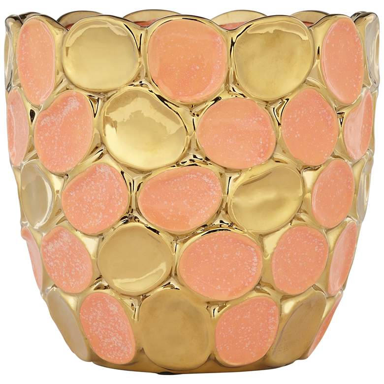 Image 1 Ratzlef 7 1/2 inch Wide Shiny Gold and Coral Ceramic Vase