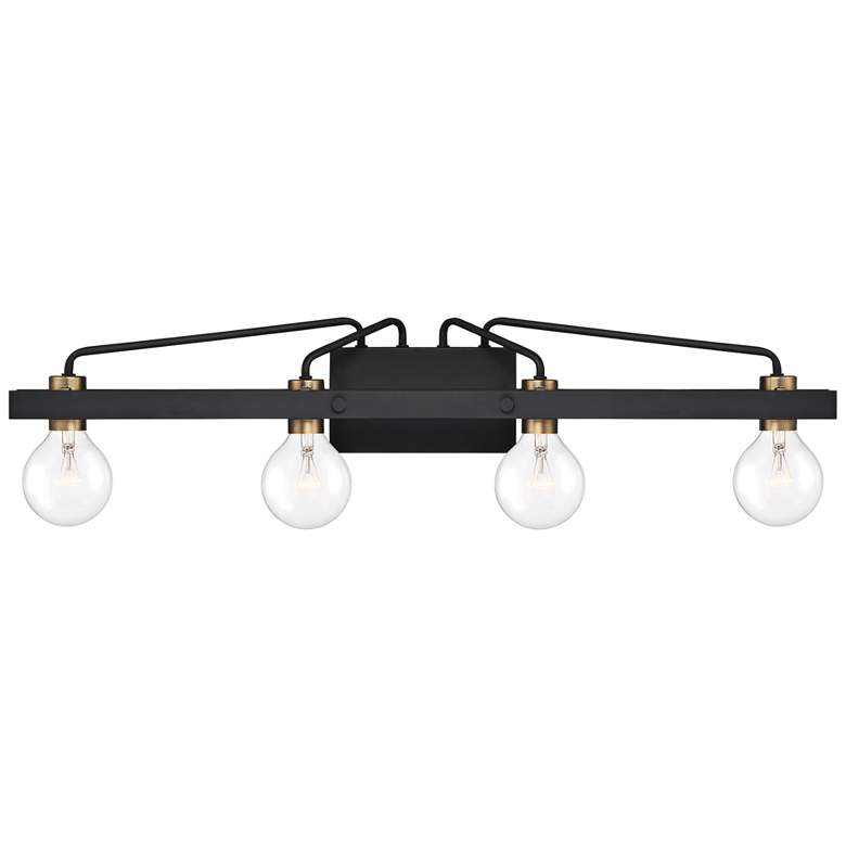 Image 1 Ravella 33 1/4" Wide Black and Brass 4-Light Modern Vanity Bath Light