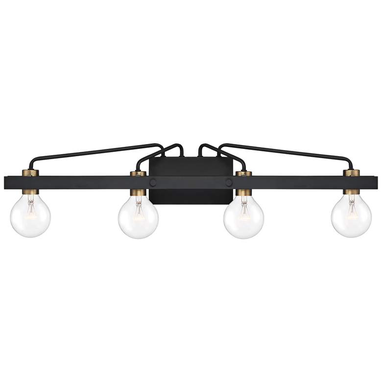 Image 1 Ravella 33 1/4 inch Wide Black and Brass 4-Light Modern Vanity Bath Light