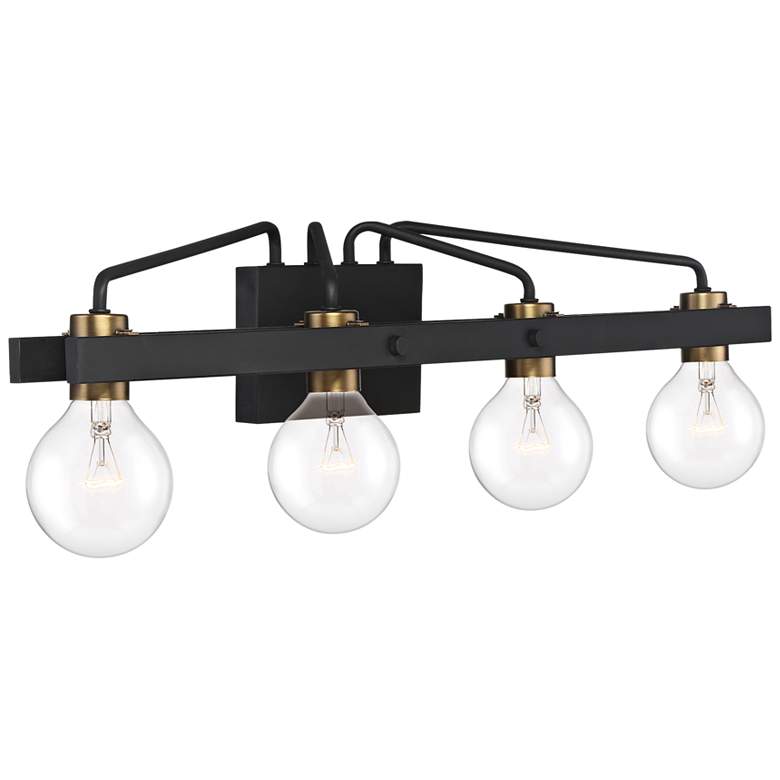 Image 2 Ravella 33 1/4" Wide Black and Brass 4-Light Modern Vanity Bath Light more views