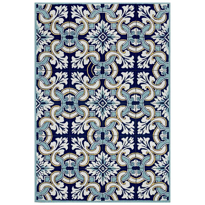 Image 2 Ravella Floral Tile 2253/33 5&#39;x7&#39;6 inch Navy Indoor-Outdoor Rug