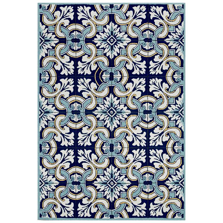 Image 2 Ravella Floral Tile 2253/33 5'x7'6" Navy Indoor-Outdoor Rug