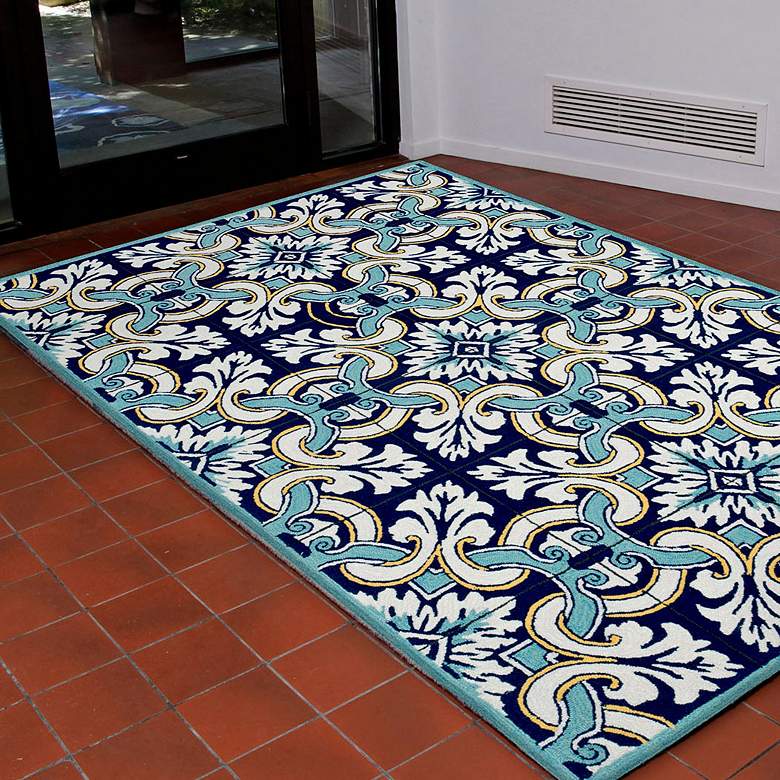 Image 1 Ravella Floral Tile 2253/33 5'x7'6" Navy Indoor-Outdoor Rug