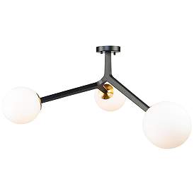 Image1 of Ravello 38" Wide 3-Light Black Semi-Flush Mount With White Glass Shade