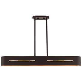 Image1 of Raven 4 Light Bronze with Antique Brass Accents Linear Chandelier