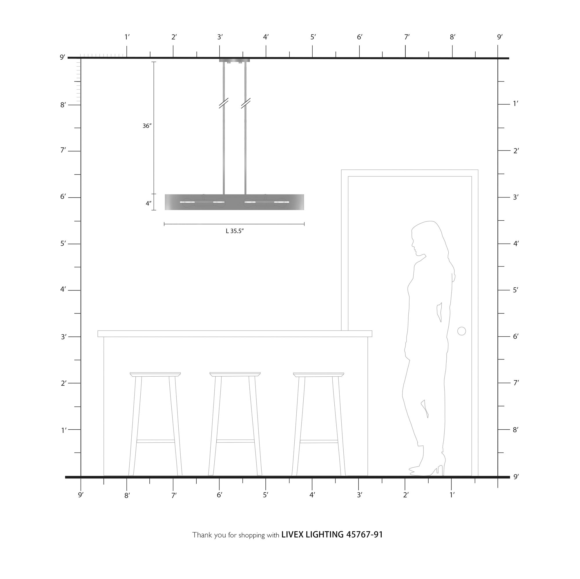 Raven 4 Light Brushed Nickel Linear Chandelier