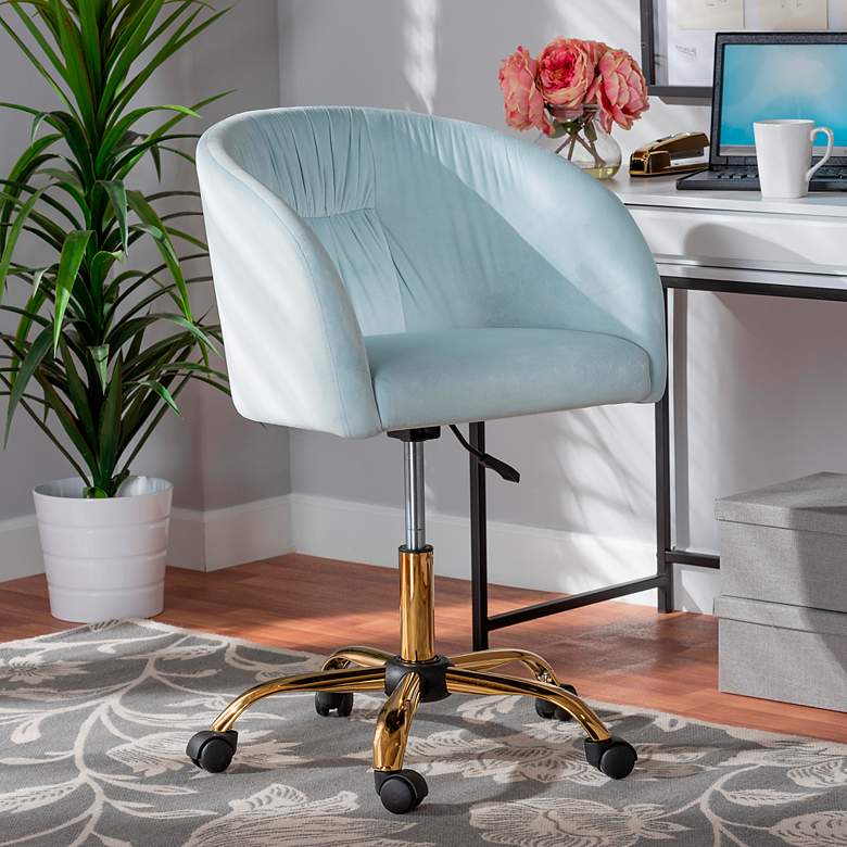 Image 1 Ravenna Aqua Velvet Fabric Adjustable Swivel Office Chair