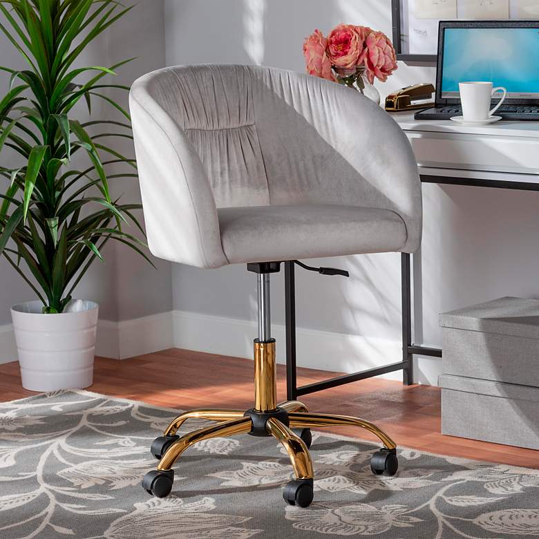 Image 1 Ravenna Gray Velvet Fabric Adjustable Swivel Office Chair