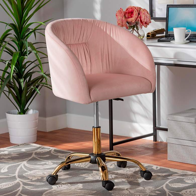 Image 1 Ravenna Pink Velvet Fabric Adjustable Swivel Office Chair