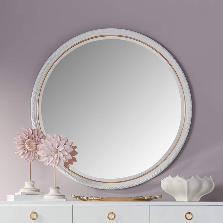 Image 1 Ravenna White and Gold 36" Round Wall Mirror