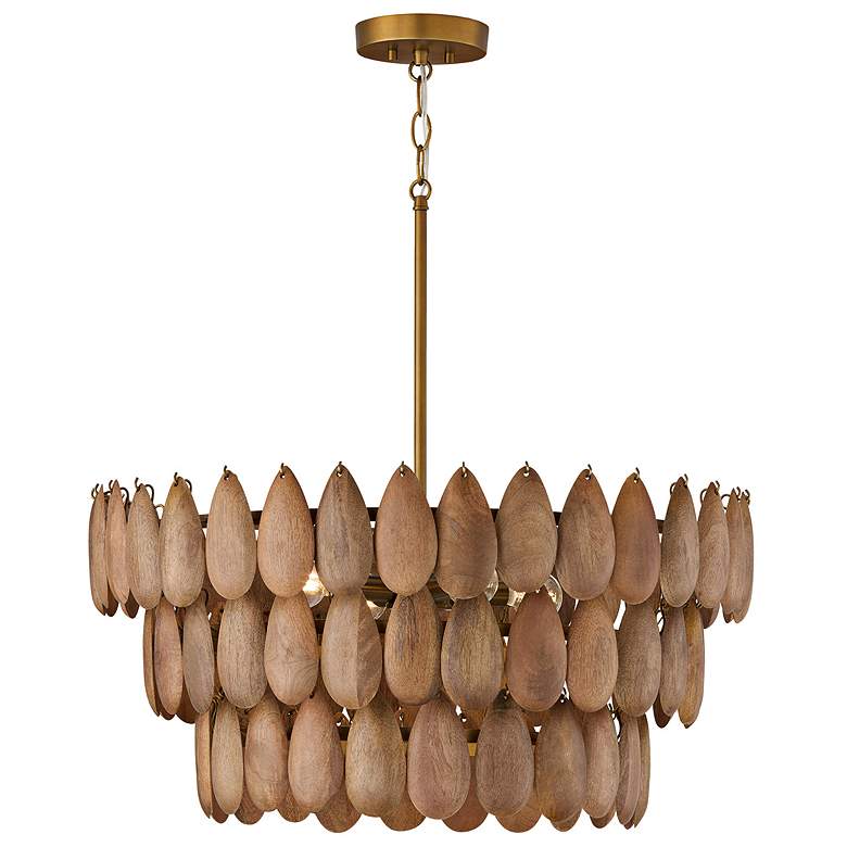 Image 2 Ravi 25" Wide Patinaed Brass and Wood 3-Tier Pendant Light