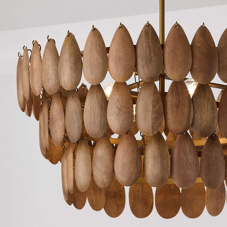 Image 5 Ravi 25" Wide Patinaed Brass and Wood 3-Tier Pendant Light more views