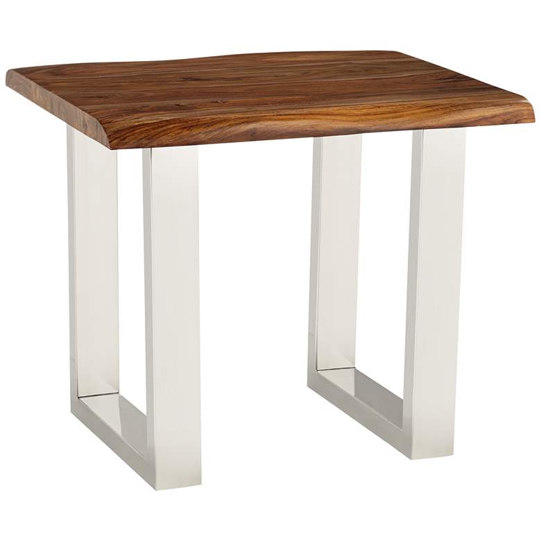 Image 2 Raw Edge Brownstone 28" Wide Chrome and Wood End Table