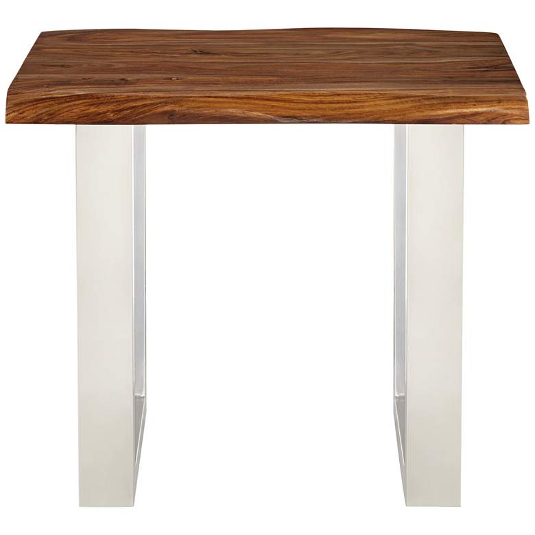 Image 6 Raw Edge Brownstone 28" Wide Chrome and Wood End Table more views
