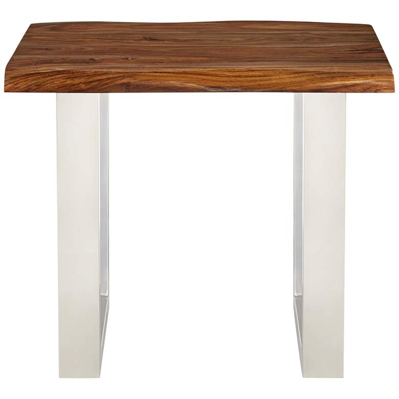 Image 6 Raw Edge Brownstone 28" Wide Chrome and Wood End Table more views