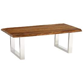 Image3 of Raw Edge Brownstone 54" Chrome and Wood Cocktail Table