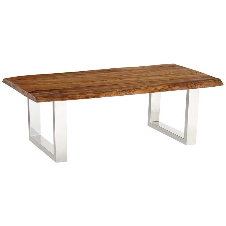 Image 3 Raw Edge Brownstone 54" Chrome and Wood Cocktail Table