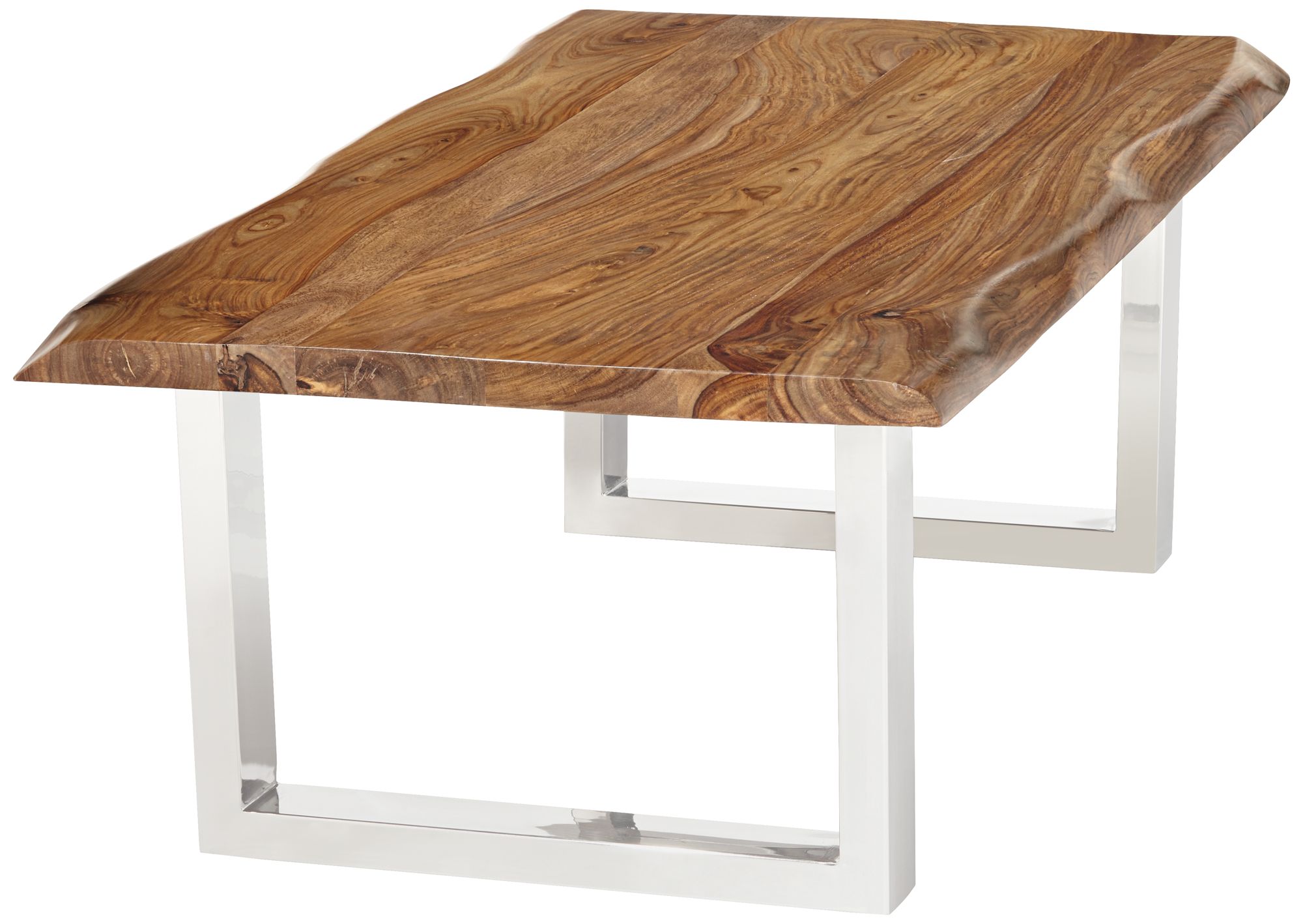 Raw Edge Brownstone 54" Chrome and Wood Cocktail Table in scene