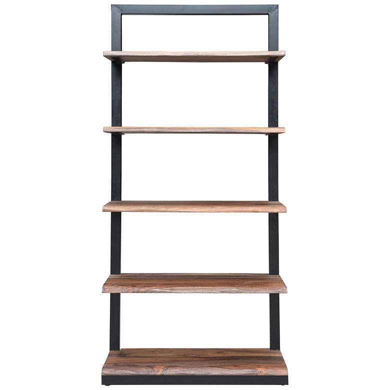 Image 3 Raw Edge Brownstone 75" High Black and Wood Etagere Bookcase more views