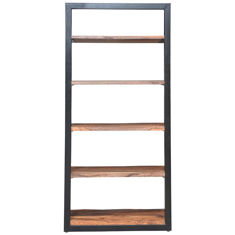 Image 4 Raw Edge Brownstone 75" High Black and Wood Etagere Bookcase more views