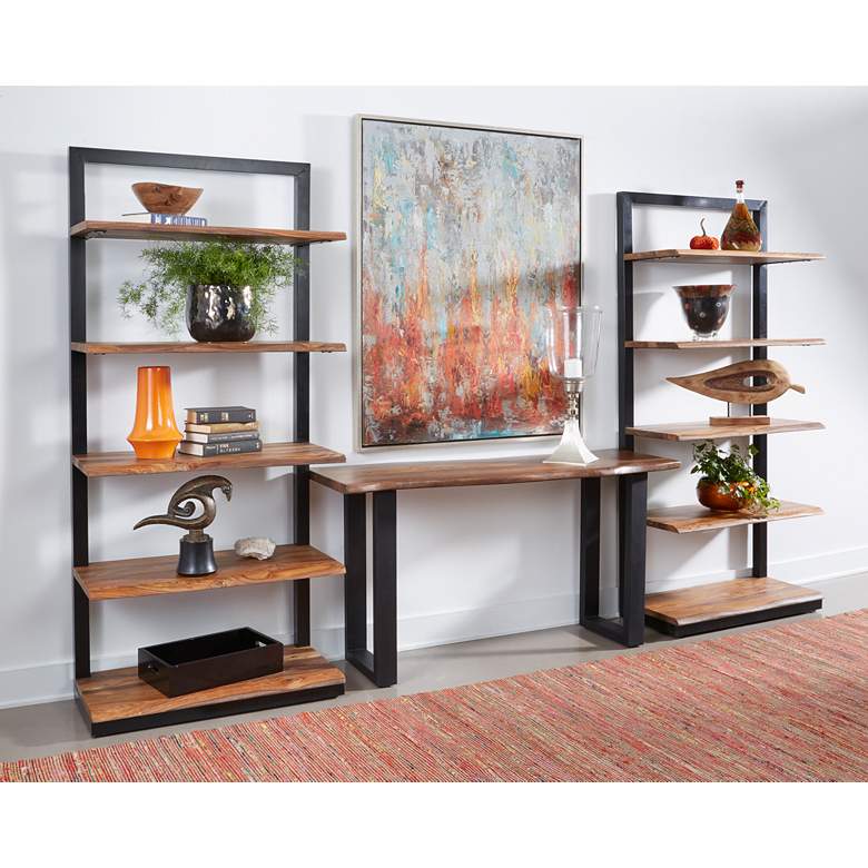 Image 6 Raw Edge Brownstone 75" High Black and Wood Etagere Bookcase more views