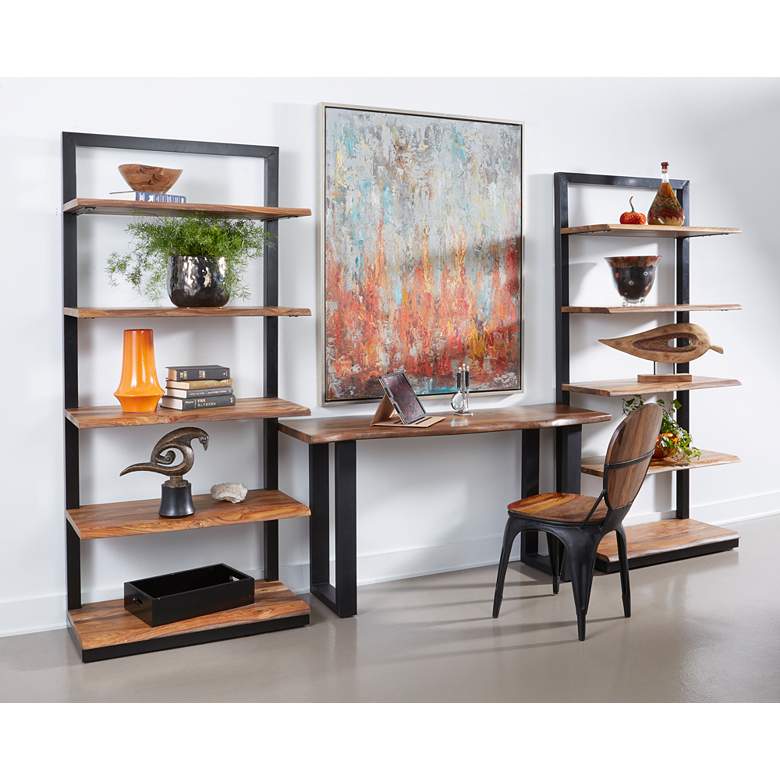 Image 7 Raw Edge Brownstone 75" High Black and Wood Etagere Bookcase more views