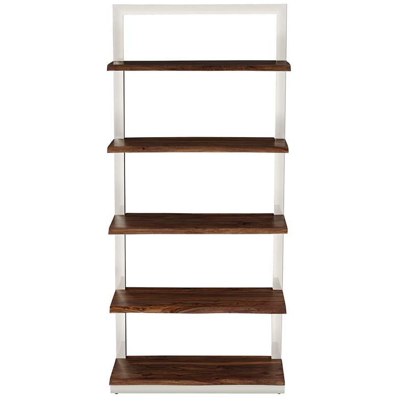 Image 3 Raw Edge Brownstone 75" High Chrome and Wood Etagere Bookcase