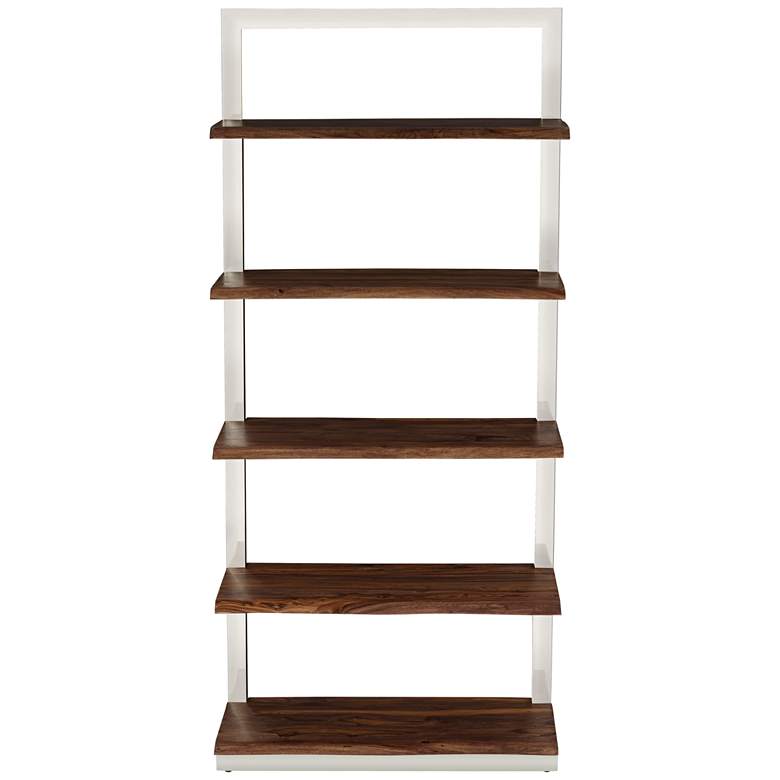 Image 3 Raw Edge Brownstone 75" High Chrome and Wood Etagere Bookcase