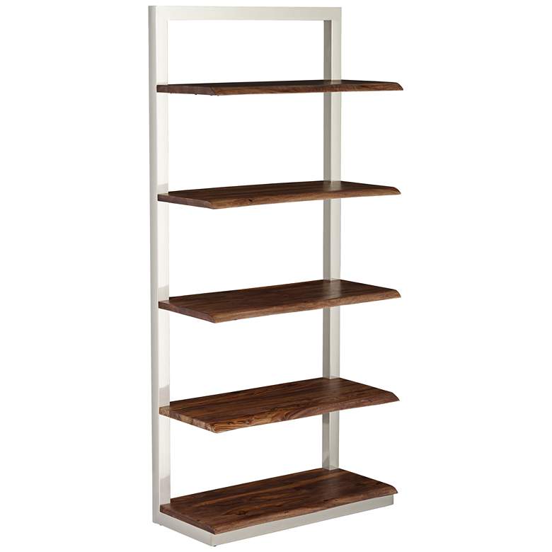 Image 7 Raw Edge Brownstone 75" High Chrome and Wood Etagere Bookcase more views