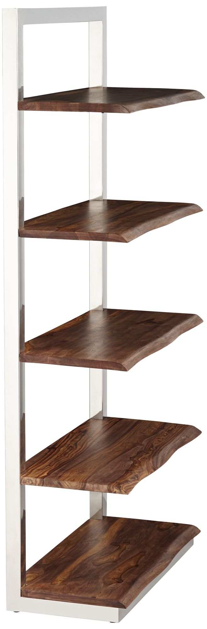 Raw Edge Brownstone 75" High Chrome and Wood Etagere Bookcase in scene