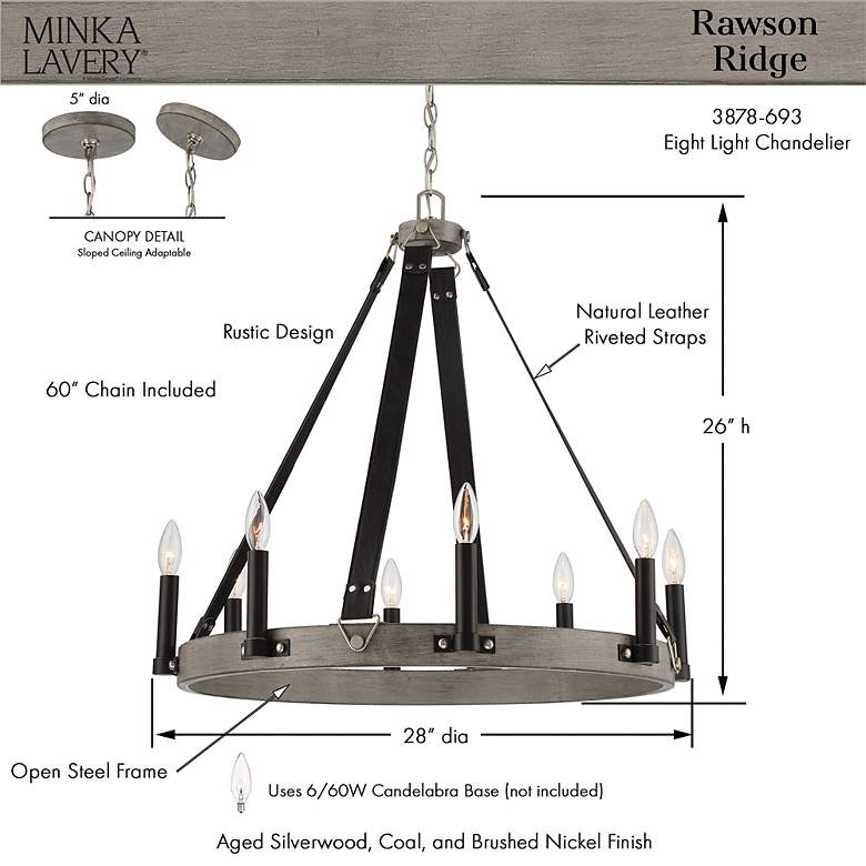 Image 7 Rawson Ridge 28"W Aged Silverwood 8-Light Chandelier more views