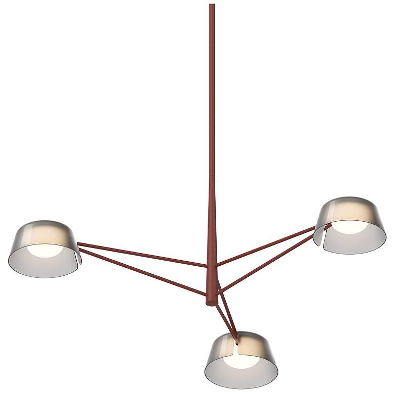 Image 1 Ray 35.75"W 3-Light Oxide Red Frame Round Chandelier w/ Smoked Etched