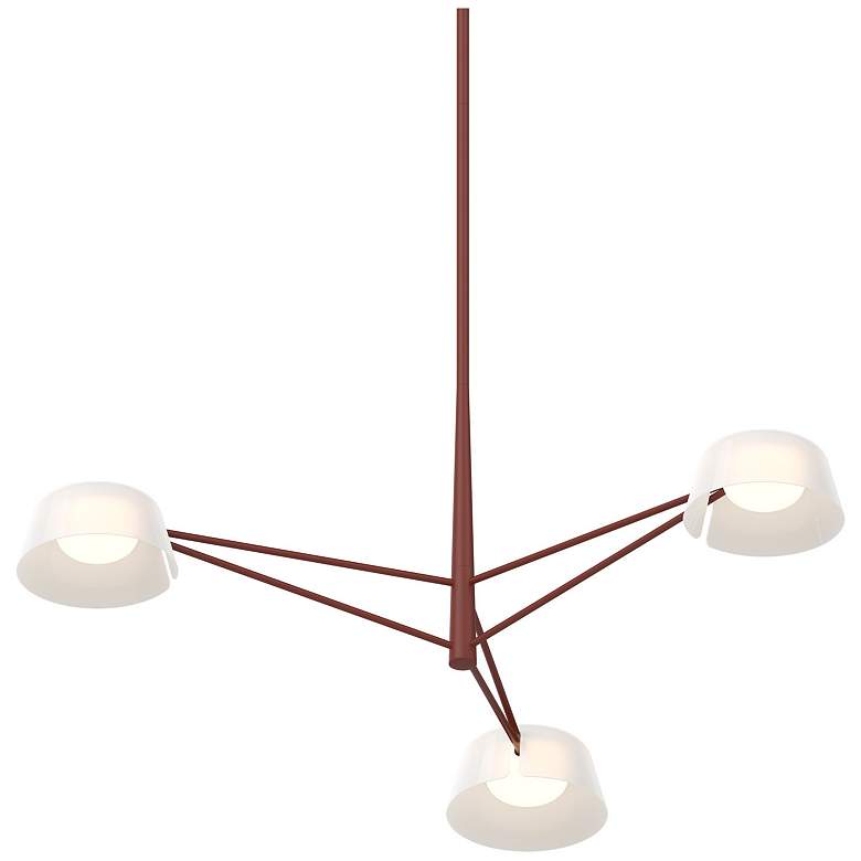 Image 1 Ray 35.75"W 3-Light Oxide Red Frame Round Chandelier With Opal White S