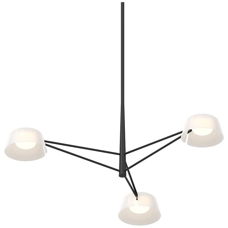 Image 1 Ray 35.75"W 3-Light Satin Black Frame Round Chandelier w/ Opal White S