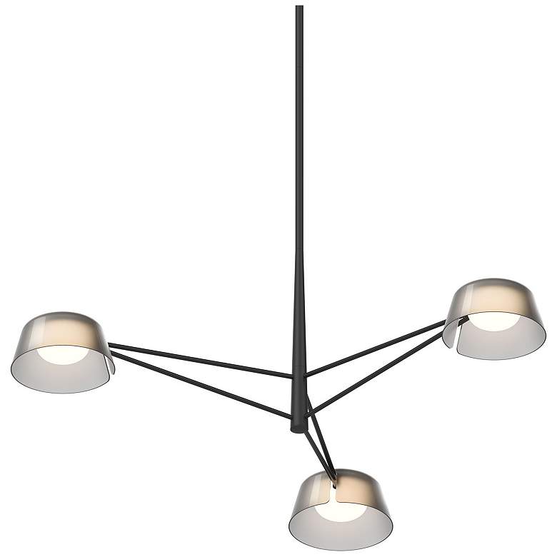 Image 1 Ray 35.75"W 3-Light Satin Black Round Chandelier w/ Smoked Etched Shad