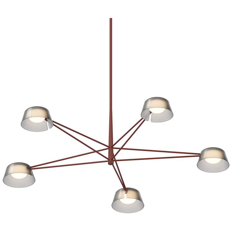 Image 1 Ray 45.25"W 5-Light Oxide Red Frame Round Chandelier w/ Smoked Etched