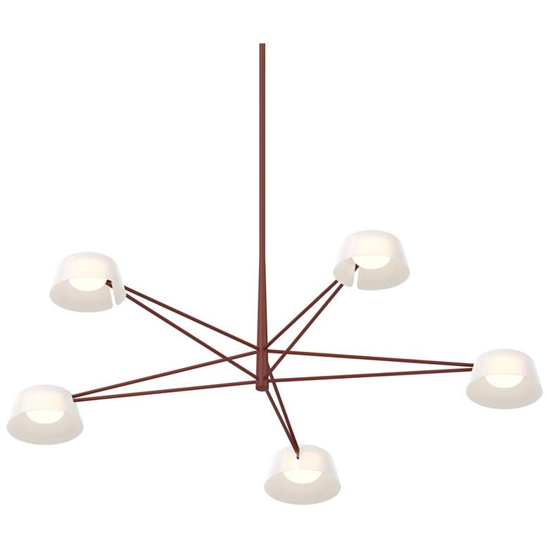 Image 1 Ray 45.25"W 5-Light Oxide Red Frame Round Chandelier With Opal White S