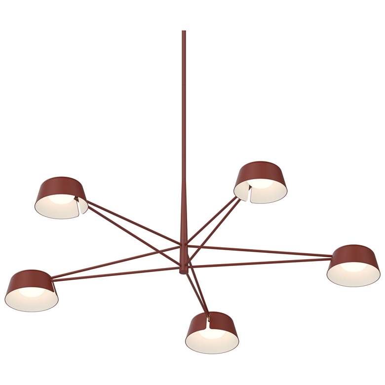 Image 1 Ray 45.25"W 5-Light Oxide Red Frame Round Chandelier With Oxide Red Sh