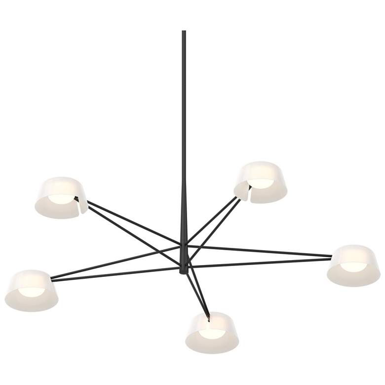 Image 1 Ray 45.25"W 5-Light Satin Black Frame Round Chandelier w/ Opal White S