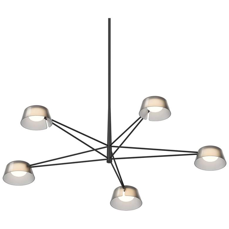 Image 1 Ray 45.25"W 5-Light Satin Black Round Chandelier w/ Smoked Etched Shad