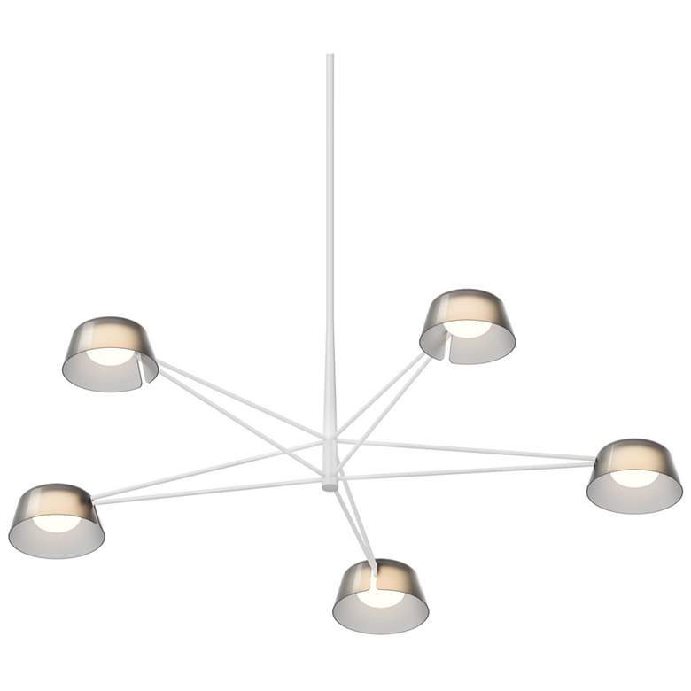 Image 1 Ray 45.25"W 5-Light Warm Gray Frame Round Chandelier w/ Smoked Etched