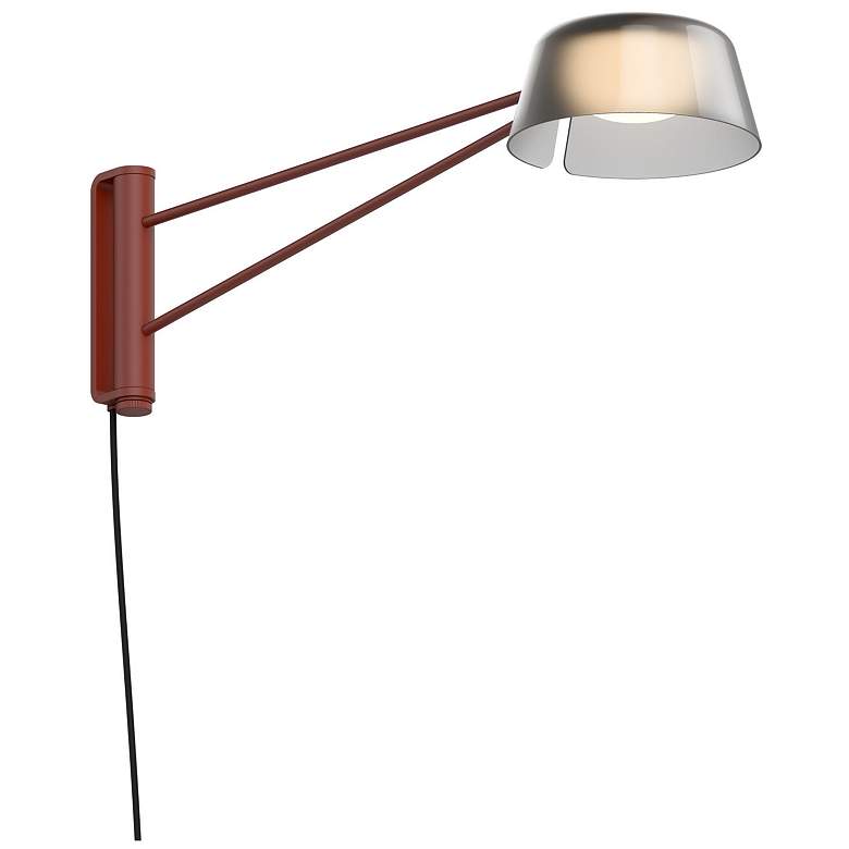 Image 1 Ray 6" High Oxide Red Frame Short Wall Lamp With Smoked Etched Shade