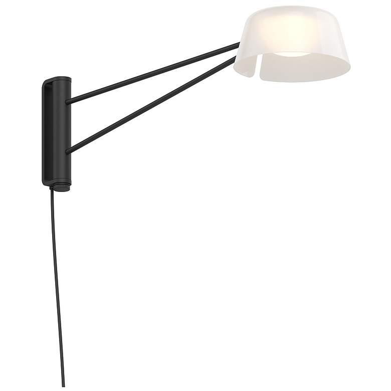 Image 1 Ray 6" High Satin Black Frame Short Wall Lamp With Opal White Shade