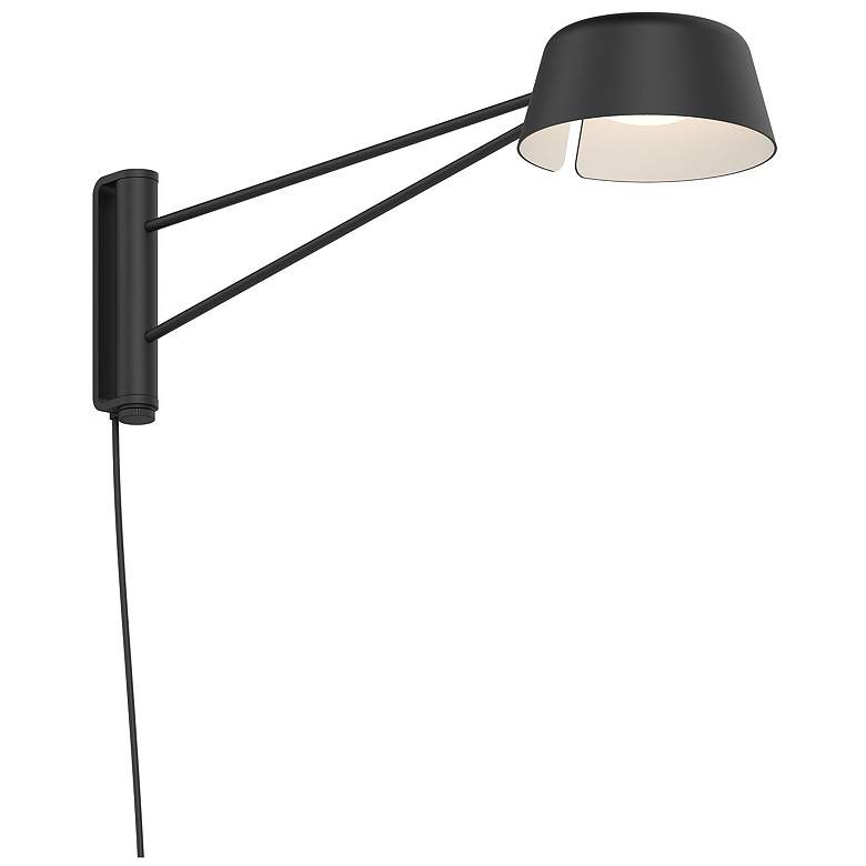 Image 1 Ray 6" High Satin Black Frame Short Wall Lamp With Satin Black Shade